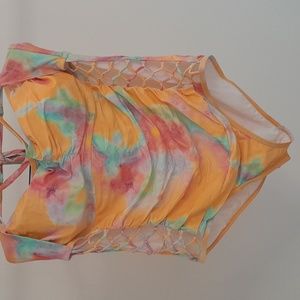 Tie Dye Yellow Cut Out Sides One-Piece Swimsuit